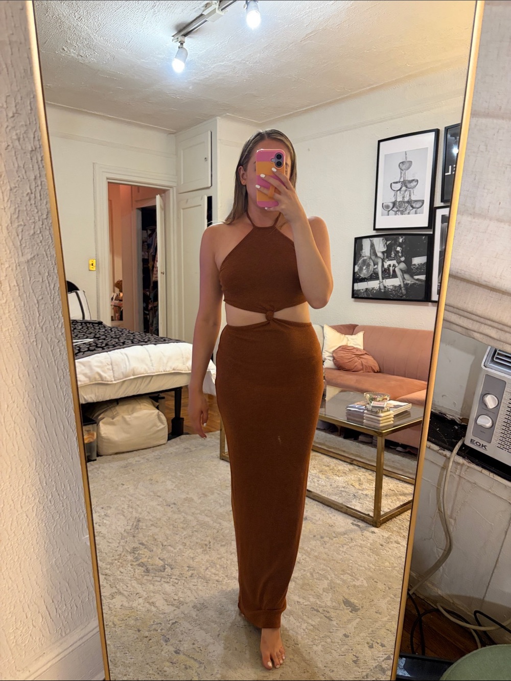 Burnt Orange Cutout Halter Maxi Dress